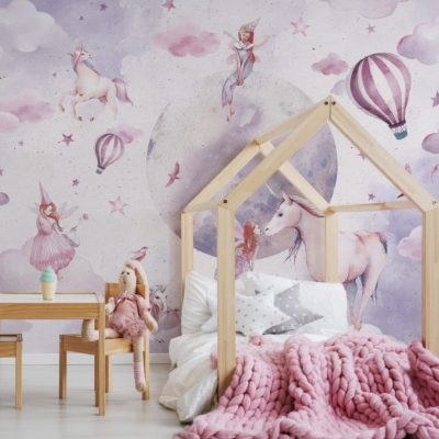 Pembe Unicorn ve Büyülü Periler Dünyası Duvar Kağıdı