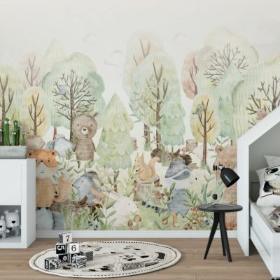 Yeşilin Huzuru Orman Desenleriyle Çocuk Odası Duvar Kağıdı