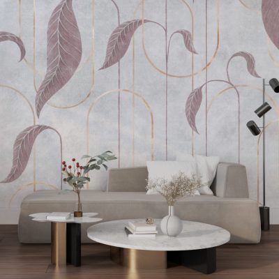 Modern Yapraklar Bordo Tonlarında Geometrik Yaprak Desenlerinin Şık Uyumu Duvar Kağıdı