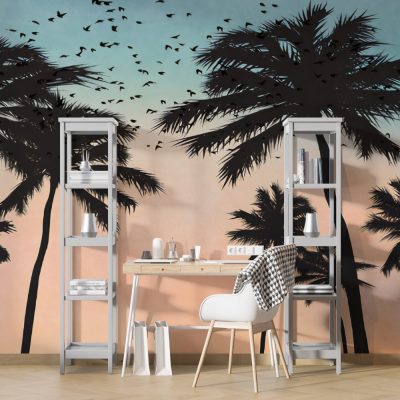 Miami Gün Batımının Sıcaklığı Palmiye Ağaçlarıyla Duvar Kağıdı