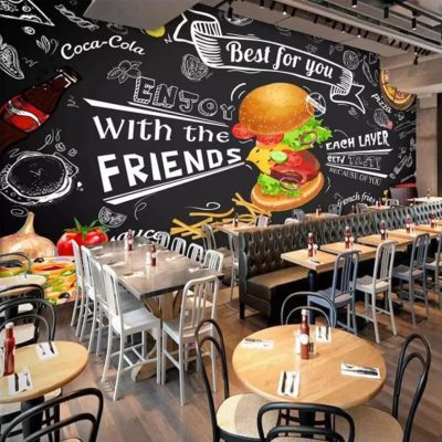 Lezzetli Dünya Hamburger Temalı Eğlenceli Duvar Kağıdı