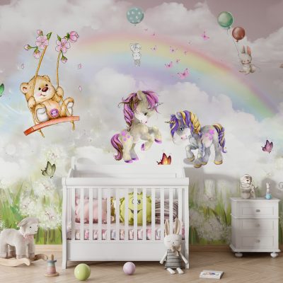 Masalsı Bir Dünya Gökkuşağı Altında Pony ve Sevimli Arkadaşları Duvar Kağıdı