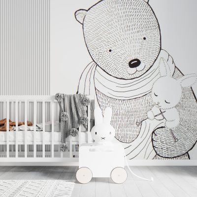 Minimalist Çizimlerle Ayı Anne ve Çıtanın Vahşi Güzelliği Duvar Kağıdı