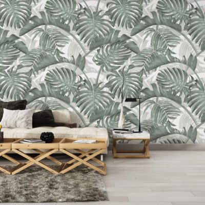 Minimalist Yeşil Yaprak Deseni  Duvar Kağıdı