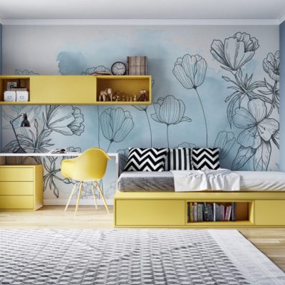 Modern Çizim Tekniğiyle Çiçek İllüstrasyonları Duvar Kağıdı