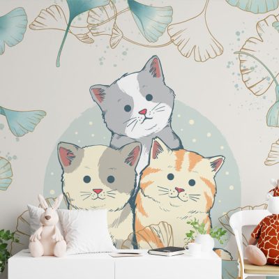 Sevimli Kedi Figürleriyle Çocuk Odası Duvar Kağıdı