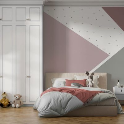 Yıldızlı Rüya Soft Pembe ve Gri Tonlarda Geometrik Desenlerle Bezenmiş Gökyüzü Duvar Kağıdı