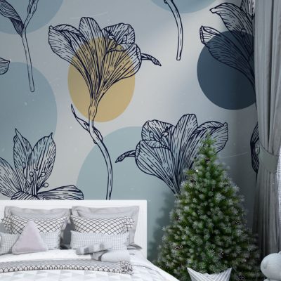 Lotus Çiçekleriyle Mavi Tonlarda Huzurlu Bir Atmosfer Duvar Kağıdı