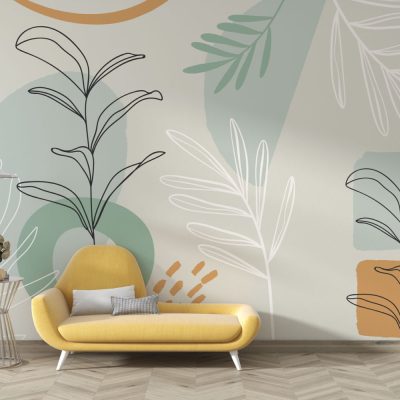 Soft Renklerde Minimalist Yaprakların Sade Güzelliği Duvar Kağıdı