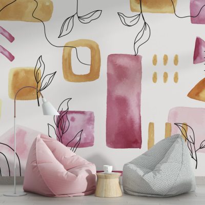 Minimalist Yapraklar ve Geometrik Şekillerin Modern Dansı Duvar Kağıdı
