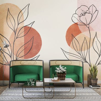 Soft Tonlarda Çizgisel Çiçeklerin Modern Zarafeti Duvar Kağıdı