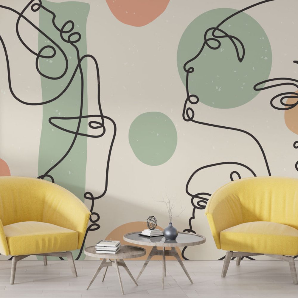 Çizgisel Yüz Figürleriyle Modern ve Minimalist Bir Hava Duvar Kağıdı