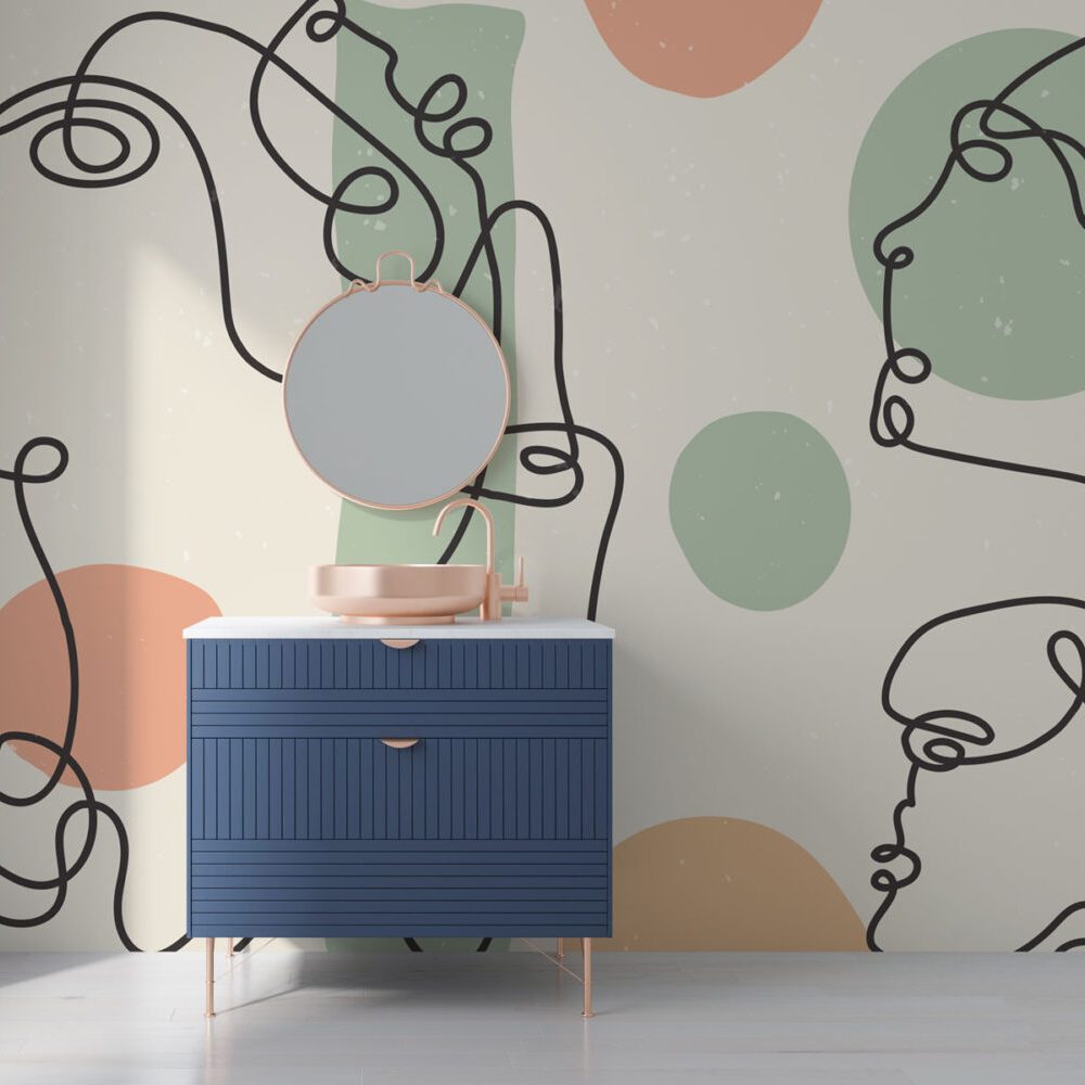 Çizgisel Yüz Figürleriyle Modern ve Minimalist Bir Hava Duvar Kağıdı