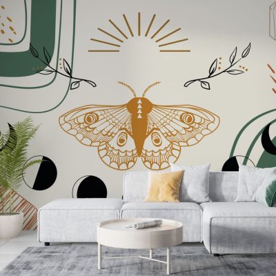 Geometrik Desenler ve Büyük Kelebek Figürleriyle Modern Bir Dokunuş Duvar Kağıdı