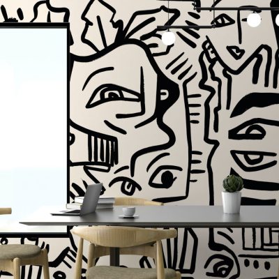 Çizgisel Yüz Motifleriyle Modern ve Minimalist Bir Hava Duvar Kağıdı