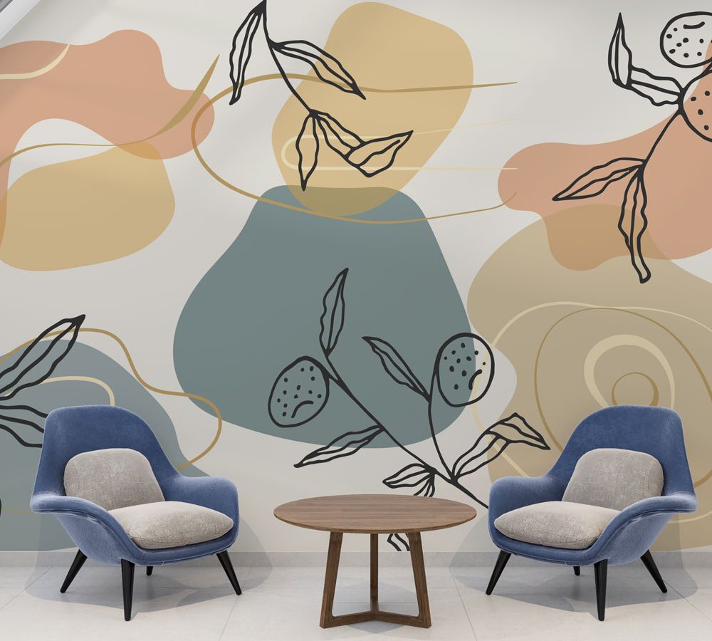 Abstract Desenler ve Çizgisel Yaprakların Modern Uyumu Duvar Kağıdı
