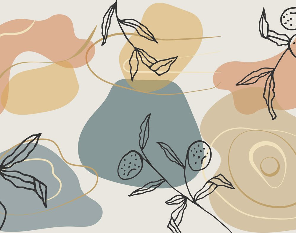 Abstract Desenler ve Çizgisel Yaprakların Modern Uyumu Duvar Kağıdı