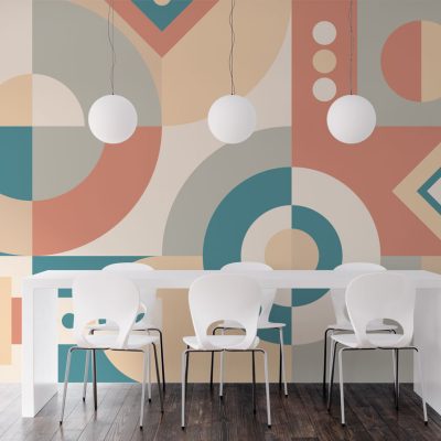 Soft Tonlarda Geometrik Şekillerin Modern ve Huzurlu Uyumu Duvar Kağıdı