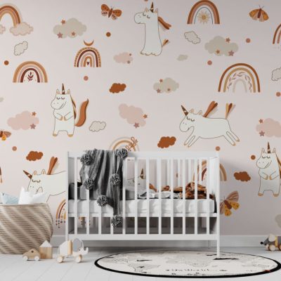 Gökkuşağı Ve Unicorn Temalı Fantastik Duvar Kağıdı