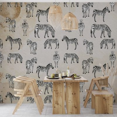 Soft Krem Tonlarda Zebra Desenli Duvar Kağıdı