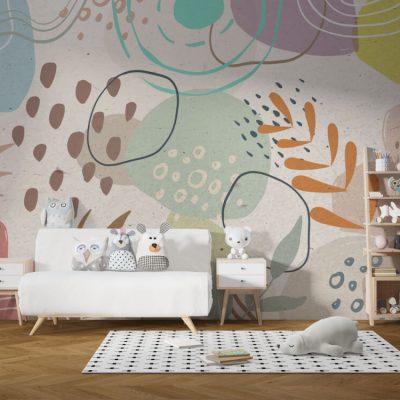 Çiçek ve Geometrik Desenlerle Eğlenceli Duvar Kağıdı