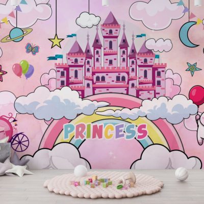 Prenses Şatosu ve Unicorn'la Büyülü Çocuk Odası Duvar Kağıdı