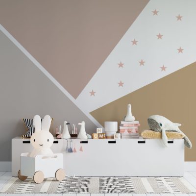 Yıldızlı Geometri Soft Pembe ve Kahverengi Tonlarda Yıldızlı Geometrik Çocuk Deseni  Duvar Kağıdı