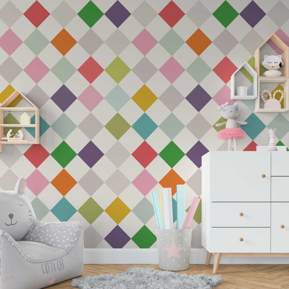 Canlı Renklerde Modern Geometrik Desenler Duvar Kağıdı