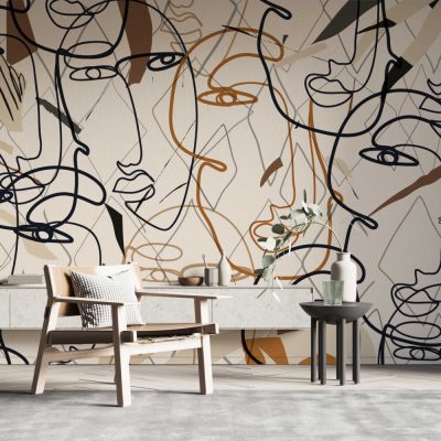 Boho Tarzı Yüz Motifleriyle Modern Sanatın İfadesi Duvar Kağıdı
