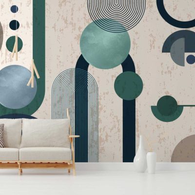 Geometrik Şekillerin Modern Dansı Yeşil Tonlarıyla Buluşuyor Duvar Kağıdı