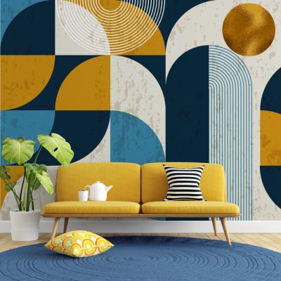 Geometrik Şekiller ve Altın Rengi Detaylarla Lüks Bir Dokunuş Duvar Kağıdı