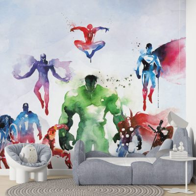 Kahramanlar Sulu Boya Tarzında Avengers Süper Kahramanlar Dünyası Duvar Kağıdı