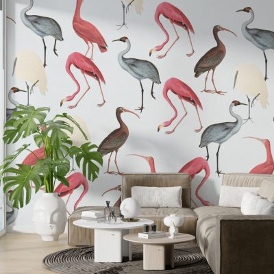 Flamingo Zarafeti Soft Tonlarda Zarif Flamingoların Büyüleyici Güzelliği Duvar Kağıdı