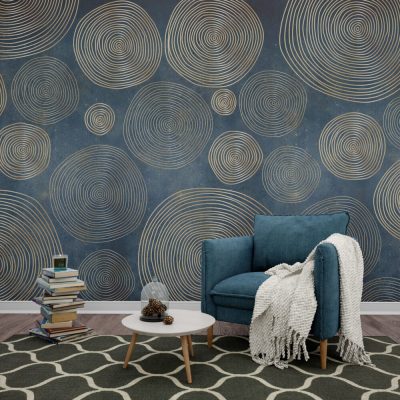Geometrik Şıklık Mavi Zeminde Bej Tonlarda Modern Geometrik Stil Deseni Duvar Kağıdı