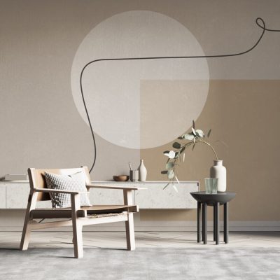 Minimalist Çizim Bej Tonlarında Çizgisel Modern Objeler Koleksiyonu Duvar Kağıdı