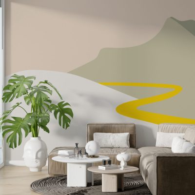 Boho Esintisi Minimalist Çizimlerle Renkli Dağ Manzarası Duvar Kağıdı