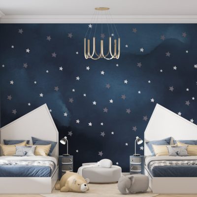 Yıldızlı Gece Gökyüzü ve Parlayan Yıldızlar Deseniyle Büyülü Atmosfer Duvar Kağıdı