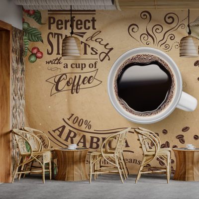 Kafe Atmosferi Kahve Fincanı ve Çekirdeklerinin Sıcak ve Davetkar Görüntüsü Duvar Kağıdı
