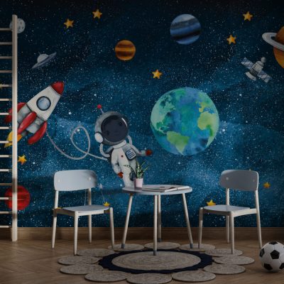 Minik Kaşif Küçük Sevimli Astronotun Uzaydaki Meraklı Yolculuğu Duvar Kağıdı