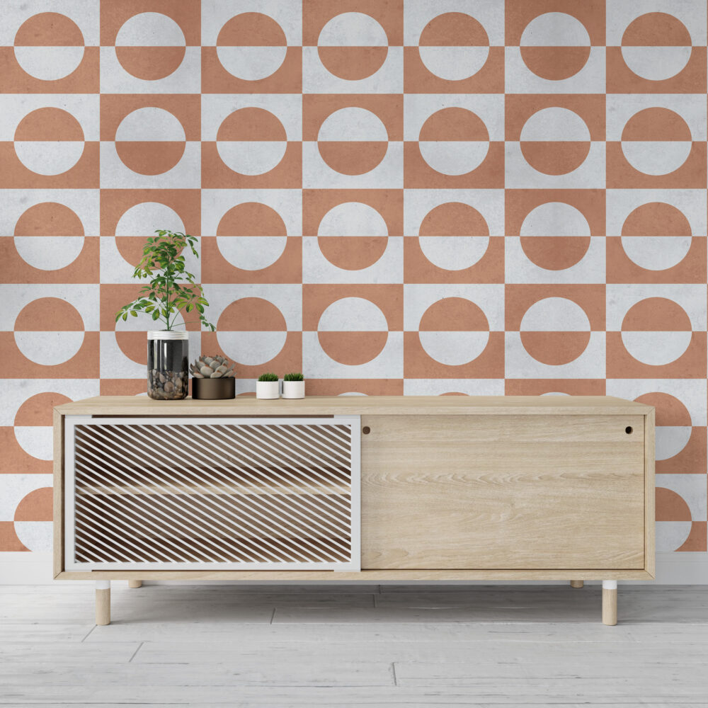 Kahverengi Geçişli Geometrik Retro Desenler Duvar Kağıdı