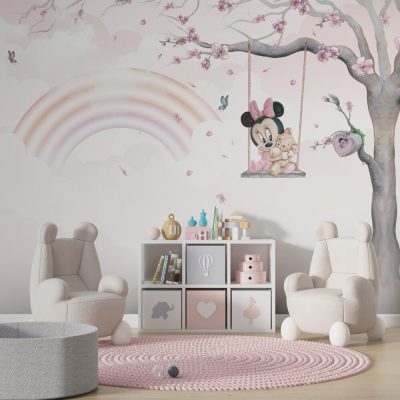 Minnie Mouse'un Gökkuşağı ve Salıncak Keyfi Duvar Kağıdı