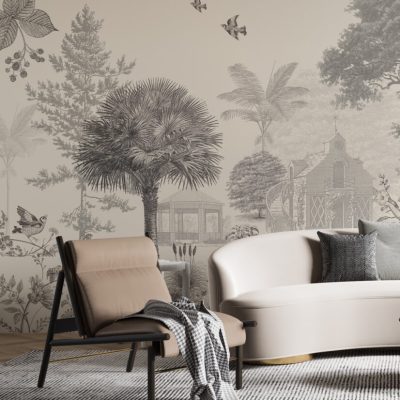 Şehir Silüeti Siyah Beyaz Çizgisel Evlerin Modern ve Minimalist Anlatımı Duvar Kağıdı