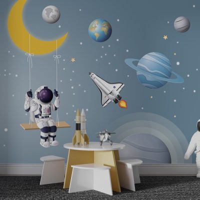 Uzayda Eğlence Ay'da Salıncak Kuran Astronotun Neşeli Anları Duvar Kağıdı