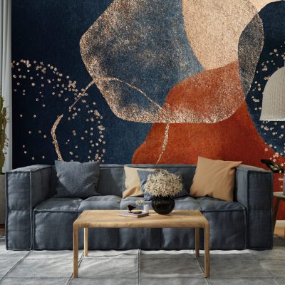 Etnik Desen Lacivert ve Kızıl Tonlarda Boho Tarzı Duvar Kağıdı