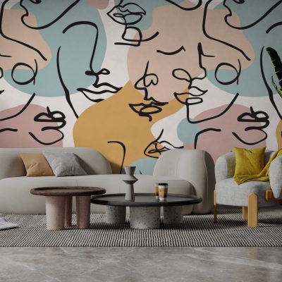 Modern Sanat Soyut Çizimlerle Kadın Yüzleri Koleksiyonu Duvar Kağıdı