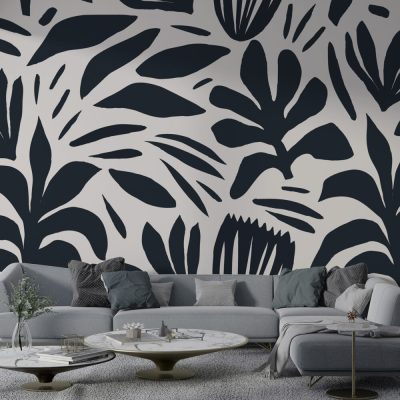 Minimalist Çiçekler Siyah Beyaz Soyut Çiçek Motiflerinin Zarif Anlatımı Duvar Kağıdı