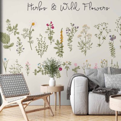 Doğal Zarafet Çiçeklerin ve Otların Minimalist Çizgilerle Anlatımı Duvar Kağıdı