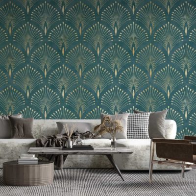 Modern Denge Yeşil Geometrik Kafes Deseninin Şık ve Çağdaş Görünümü Duvar Kağıdı