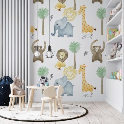 Sadelikte Zarafet Minimalist Çizimlerle Safari Dünyası Duvar Kağıdı