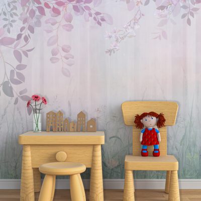 Romantik Soft Pembe Çiçeklerle Sarılı Orman Rüyası Duvar Kağıdı